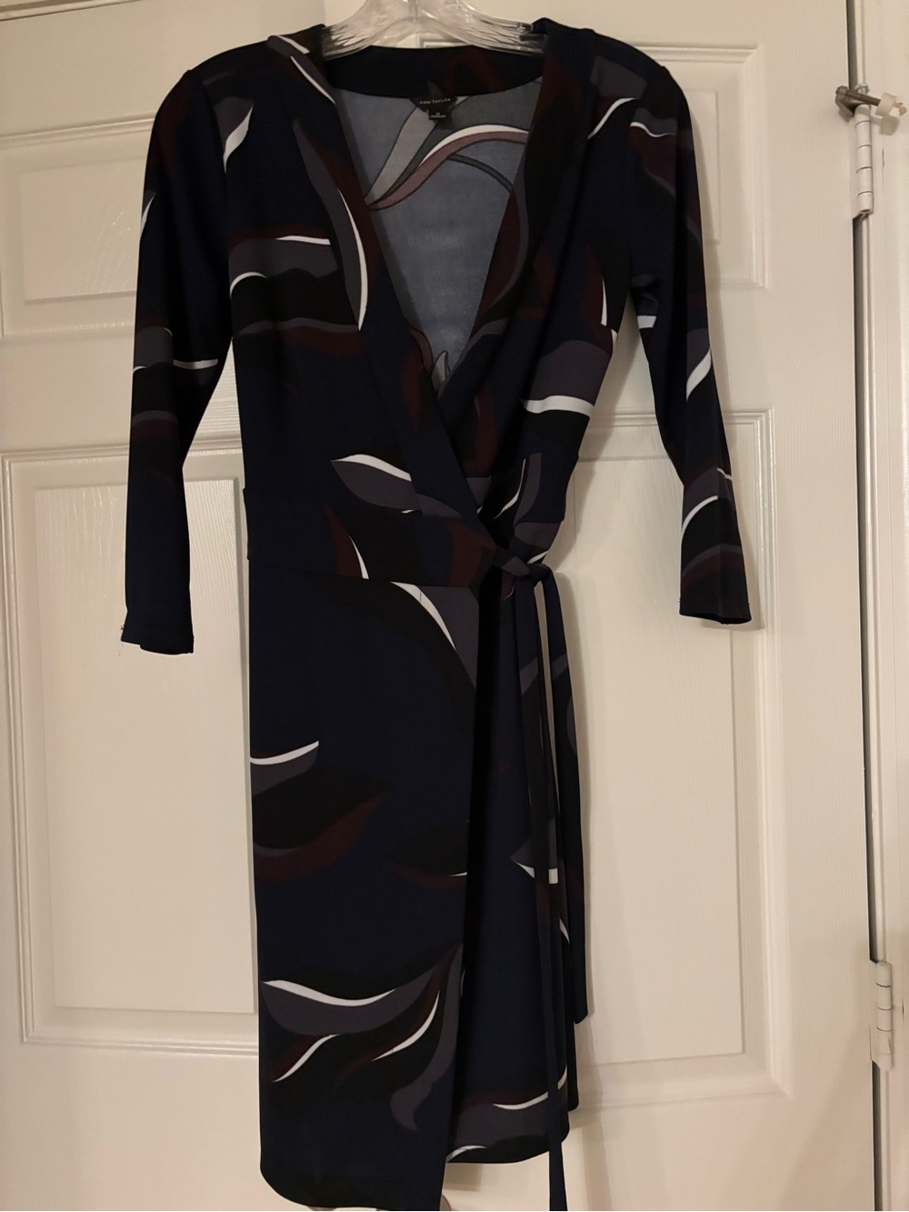 Ann Taylor Navy Abstract-Print Wrap Dress